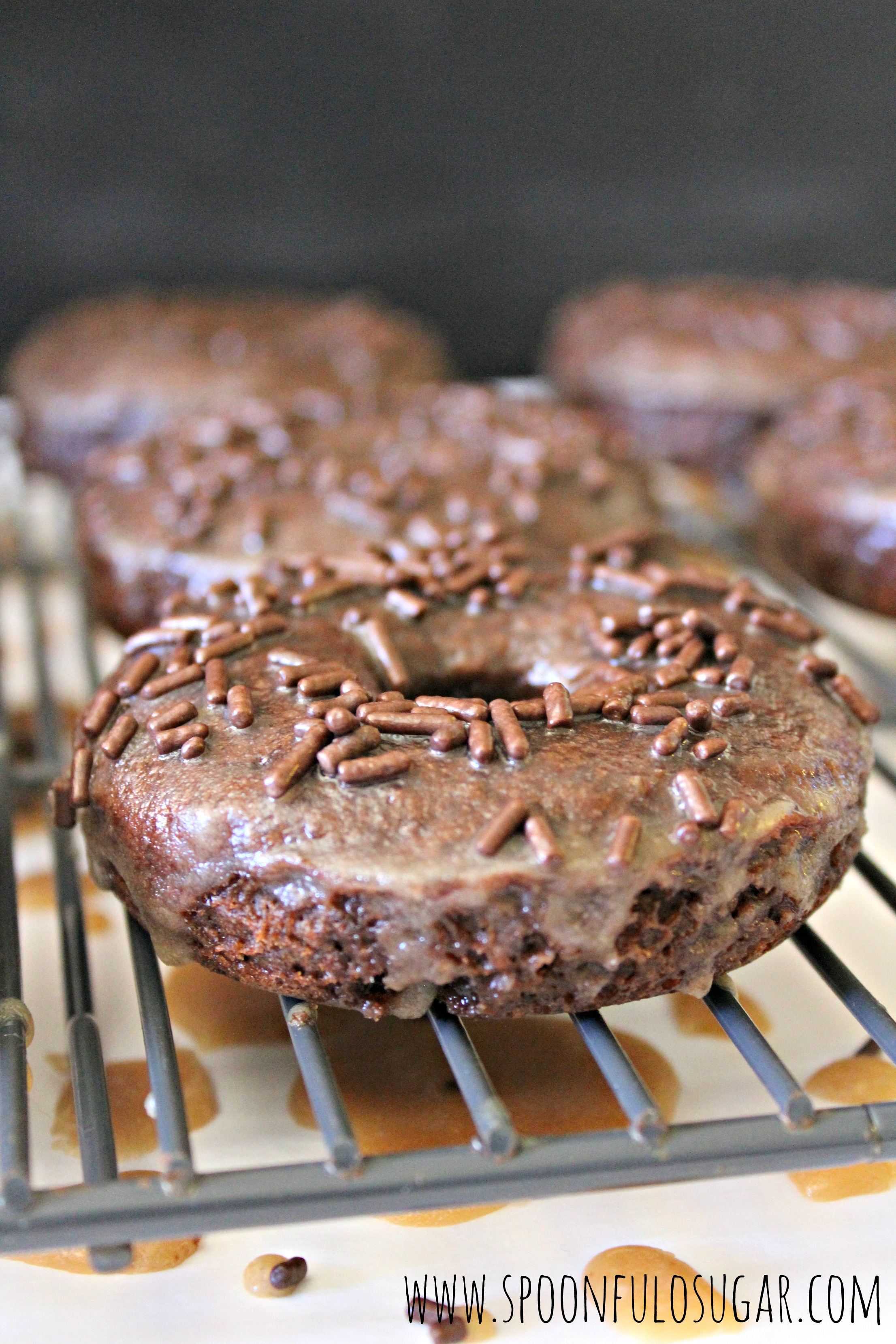 Mocha Donuts with Salted Caramel Glaze | Spoonful of Sugar