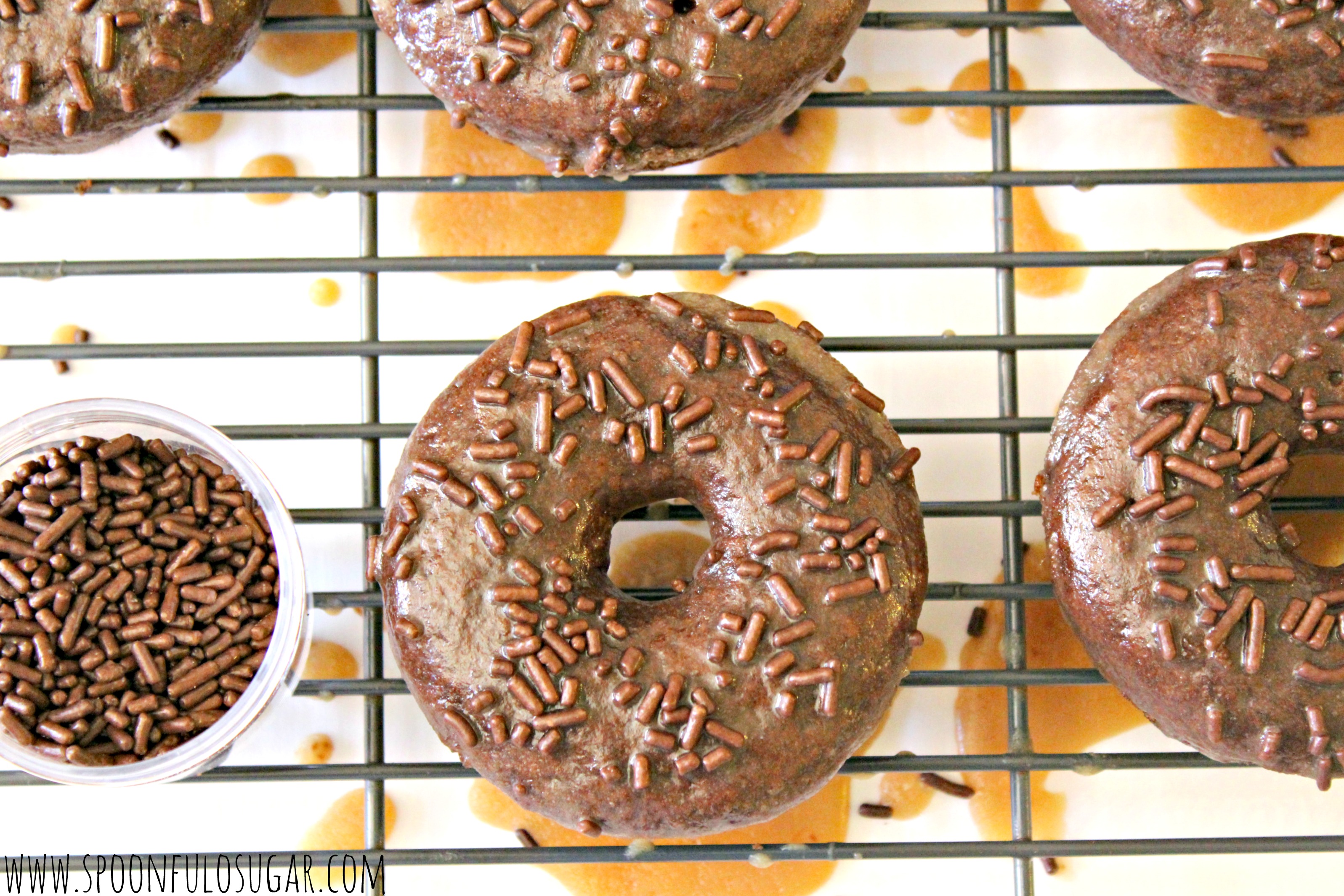 Mocha Donuts with Salted Caramel Glaze | Spoonful of Sugar