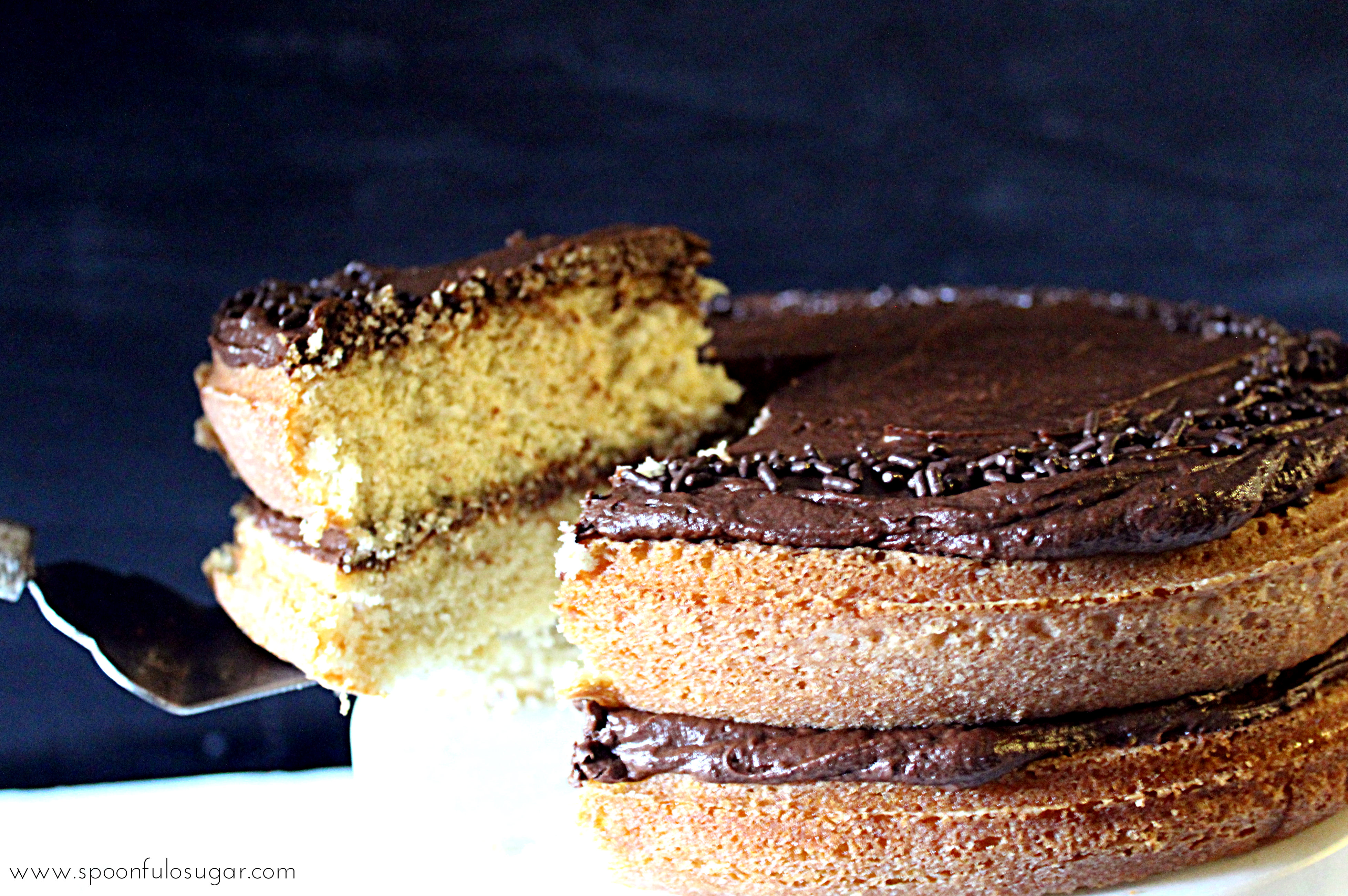 Classic Yellow Cake with Chocolate Buttercream Frosting | Spoonful of Sugar